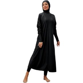 ibakom المسلمة السباحة للنساء متواضع طويل الأكمام الطويلة 3 قطع السباحة الإسلامية بوركني تغطية كاملة قميص السباحة بانت بانت