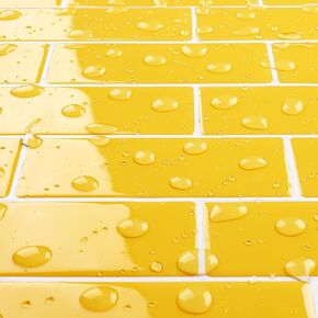 Livelynine 16-pcs Yellow Peel and Stick Subway Tile Backsplash for Kitchen Stove 12x12 Self Adhesive Wall Tile Sticker Lemon Yellow Back Splash Stick on Tiles Bathroom Heat Resistant Fireplace Sticky