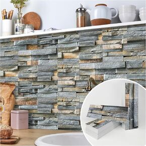 TUOKING 99-Pieces Stone Composite Subway Tiles Peel and Stick Backsplash 4"x 12" PVC Self-Adhesive Matte Brick Texture Wall Tiles Stick on Kitchen Bathroom(LPM-17-99PCS)