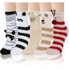 Loritta 5 Pairs Womens Fuzzy Socks Cozy Soft Fluffy Cute Cat Animal Winter Warm Slipper Socks Christmas Stocking Stuffers