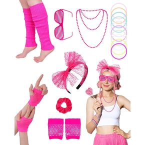 80s 90s Outfit Costume Accessories for Women, 80s Party Lace Headband Necklace Accessory Sets for Spirit Week Masquerade Retro Party