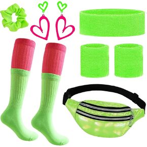 80s Outfit for Women Neon 80s Accessories Slouch Socks Fanny Pack Headband Wristbands Hair Tie Earrings
