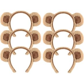 6Pcs Bear Ears Headbands Brown Plush Bear Ears Headband Cute Animal Ears Headband for Birthday Costume Party Decoration