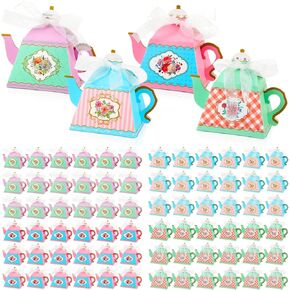 Qilery 72 Pcs Vintage Teapot Favor Boxes Floral Teapot Wedding Gift Candy Boxes Pot Shaped Tea Party Favor Boxes for Baby Shower Brunches Birthday Garden Wedding Decoration
