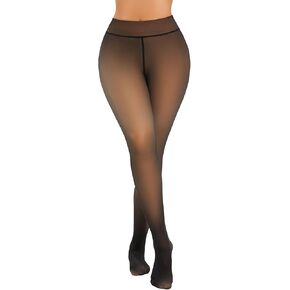 Fleece Lined Tights for Women, Thermal Tights, High Waist Tummy Control Fake Translucent Pantyhose for Winter