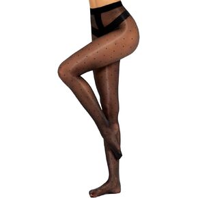 Women's Sheer Polka Dot Tights Oil Shiny Pantyhose 20 Denier Shimmer Patterned Stockings with Dots