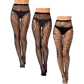 Bencailor Women Fishnet Stocking Tight Legging Stripes Floral Cobweb Tight Stockings Small Hole High Pantyhose Waist Lace