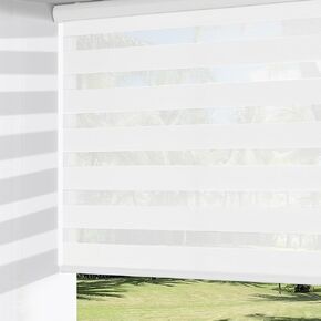 ChrisDowa Cordless Zebra Blinds for Windows, Dual Layer Free-Stop Light Filtering Window Roller Shades, Pull Down Privacy Zebra Shades for Home, Office, Bedroom, Door (29" W x 72" H, White)