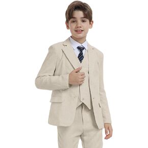 Boys Linen Suit 3 Piece Slim Fit Formal Suit Set Summer Wedding Suit Kids Tuxedo Jacket Vest Pant in Saudi Arabia