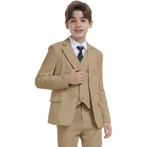 Boys Linen Suit 3 Piece Slim Fit Formal Suit Set Summer Wedding Suit Kids Tuxedo Jacket Vest Pant