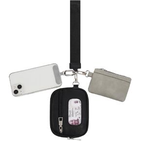 Keychain Wallet Mini Zip Around Dual Pouch Wristlet Detachable Coin Purse for Women and Men with Phone Tether Tab