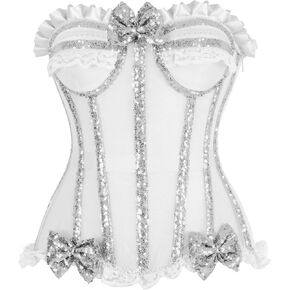 Daisy corsets Womens Top Drawer Steel Boned Silver Sequin Underwire Bustier Corset