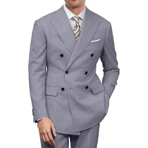 Mens Double Breasted Suit Slim Fit Solid Suit Jacket and Dress Pants 2 Piece Set Prom Wedding Suits for Men