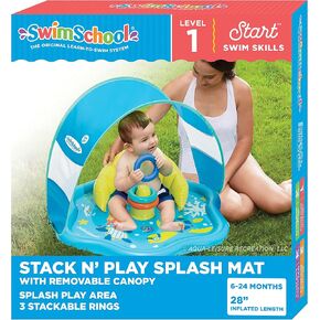 بساط اللعب سويم سكول بيبي سبلاش - حمام سباحة قابل للنفخ للأطفال والرضع مع مسند للظهر - يتضمن حلقات ألعاب مائية للأطفال - رغوة البحر الزرقاء بالليمون in Kuwait