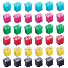 36 PCS CAR Vuses الصمامات الصمامات للسيارات مجموعة التشويش المنخفضة المظهر الجانبي القياسي على شكل خرطوشة صغيرة الشكل 20A 30A 40A 50A 60A 80A FOR FORD CHEVY/GM NISSAN TOYOTA CARCES CARS و SUVS