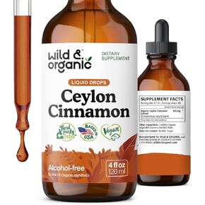 Wild & Organic Ceylon Cinnamon Tincture 500 ملغ - مكملات القرفة السائلة للدعم الكلي - Cinnamomum Verum Bark Extract - نباتي ، خالي من الكحول ، غير المعدلة وراثيًا - 4 أوقية in Kuwait