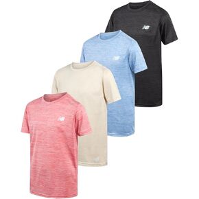 New Balance Boys Thirts-4 Pack Short Sleeve Crew Neck Performance Athletic Performance Dry Fit Terts for Boys (الأحجام: 4-20) ، حجم 14-16 ، Sky Space Red Black