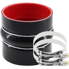 Straight Black Silicone Hump Coupler ID 4 to 4 inches 4 Layers of Polyester Reinforcement Suitable High Level Turbo Pipe with 2 T-Bolt Clamps