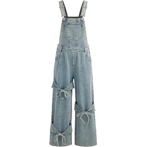 CIDER Overalls for Women Denim Bow knot Jumpsuits Adjusable Strap Jean Overall with Pockets