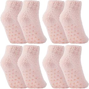 Foaincore 4 Pack Non Slip Hospital Socks for Women Men Non Slip Ankle Fuzzy Socks Thick Warm Festival Gifts