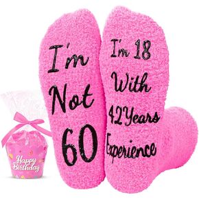 HAPPYPOP 60th Birthday Gifts for Women - Funny Birthday Gifts for Her in 60, Pink Socks for 60 Year Old Woman