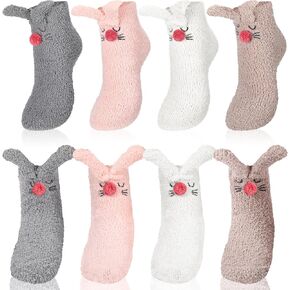 Foaincore 4 Pairs Easter Bunny Slipper Socks Rabbit Fuzzy Socks Soft Warm Animal Socks Cute Warm Sleeping Socks for Women