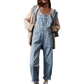 Owl's-Yard Women Long Jumpsuit Casual Bib Wide Leg Adjustable Strap Romper Pants 90s Retro Revolt Dungaree Overalls