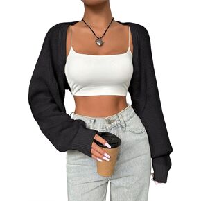 SPR&JOY Women’s Bolero Shrug Sweaters, Knitted Open Front Long Sleeve Cropped Tops, Solid Cute Sexy Casual Fashion Cardigans Black