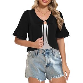 Women Shrug Chiffon Bolero Ruffle Short Sleeve Summer Tie Front Sheer Cardigans for Dresses in Kuwait