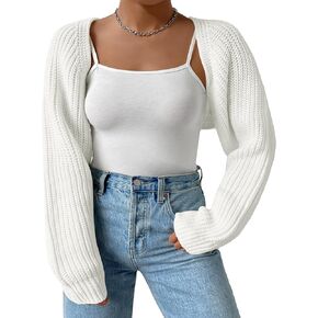 Plus Size Women's Long Sleeve Open Front Crop Cardigan Drop Shoulder Shrug Oversized Ribbed Knit Bolero Sweater