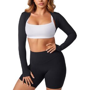 Cropped Long Sleeve Workout Tops Shrug for Women Open Front Bolero Buttery Soft Gym Yoga Daily Layering Piece in Kuwait