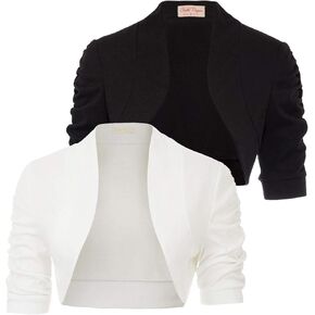 Belle Poque Women's 2 Pack Short Sleeve Shrug Open Front Cardigan Crop Bolero for Dress S-XXL