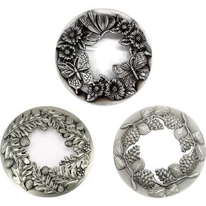 Antique Silver Candle Toppers - Jar Candle Accessory Set of 3: Leaves, Pinecones, Butterflies with Flowers