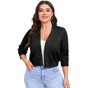 Womens Cropped Cardigan Sweaters 3/4 Sleeve Open Front Short Bolero Shrugs Lightweight Knit Shrug Plus Size
