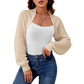 Women's Shrug Cardigan Sweaters Open Front Crop Cardigan Ribbed Knit Long Sleeve Drop Shoulder Bolero Sweater