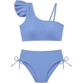Weixinbuy Girls Swimsuits Bathing Suits for Teen Girls Cutout Bikini Top Bottom Set Girls' Ruffle Two Pieces Swimwear