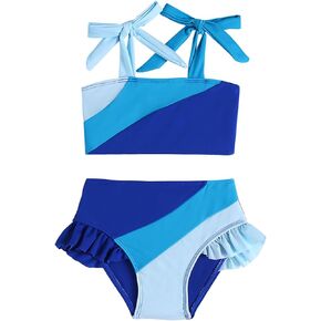 Toddler Girl Swimsuit Color Block Swimwear Girls Beach Bathing Suit Two Pieces Bikini Set 1-6 Years