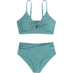 Girls' Swimsuits 2 Piece Bikini Set Solid Color Twist Cross Spaghetti Straps Bathing Suit Teen Swimwear with Chest Pad
