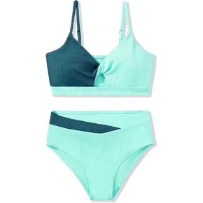 Girls Swimsuit Color Block Twist Bathing Bikini Suit Adjustable Straps Girls 2 Piece Swimsuit 7-14 Years in Saudi Arabia