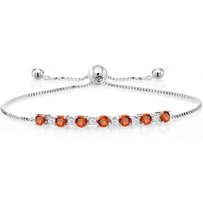 Gem Stone King 925 Sterling Silver Round Orange Sapphire Tennis Bracelet for Women (1.35 Cttw, Fully Adjustable Up to 9 Inch)