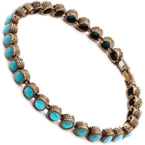 Vintage Turquoise Tennis Bracelet Feroza Beads Bangle Jewelry For Women Bronze Retro Cuff Indian Girl Blue Diamond Crsytals Handmade Natural Stone Minimalist Jewelry Diamond Handcrafted Hypoallergenic Gift for Her
