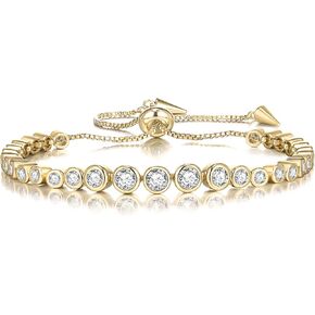 FANZE Classic Tennis Bracelets for Women 3-5MM Cubic Zircon 14K Gold Sliver Plated Bracelet Adjustable Slider Unique Jewelry Gift Size 6.5-7.5 Inch