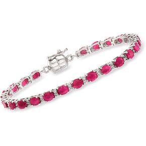 Ross-Simons 7.00 ct. t.w. Ruby and .20 ct. t.w. White Topaz Tennis Bracelet in Sterling Silver With Magnetic Clasp