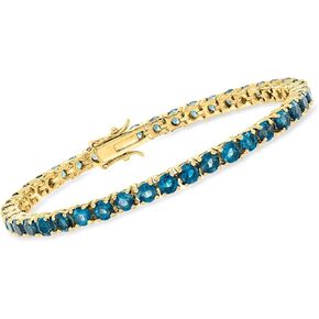 Ross-Simons 12.00 ct. t.w. London Blue Topaz Tennis Bracelet in 18kt Gold Over Sterling