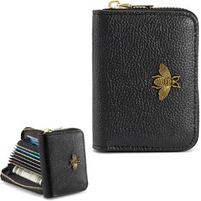Wozeah Small Women RFID Wallet Card Card Card ، Accordion Wallet Leather Card Card （（Black）