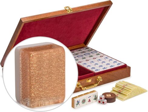 مجموعة ألعاب ماجونغ الصينية بحجم البطل من شركة Yellow Mountain Imports مع علبة من الألومنيوم - مع 146 بلاطة و3 نرد ومؤشر للرياح - للعب على النمط الصيني فقط in Kuwait