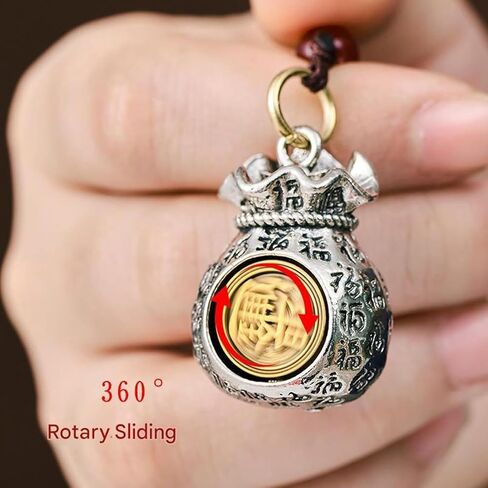LIU JUN Twelve Zodiac God of Wealth Bag, Vintage Rotatable Money and Lucky Signs Pendant Key Chain Feng Shui Charm Gift Jewelry in Saudi Arabia