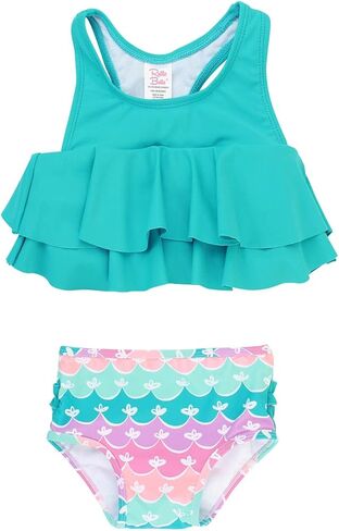 RuffleButts Periwinkle Blue Seersucker Seersucker Bow Ruffle Bikini - 12-18m in Kuwait