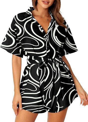 MIHOLL Women's 2025 Summer Rompers– Casual Floral Print Short Sleeve Button Loose Rompers Jumpsuits For Vacation Outfits in Saudi Arabia