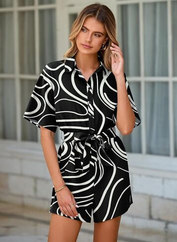MIHOLL Women's 2025 Summer Rompers– Casual Floral Print Short Sleeve Button Loose Rompers Jumpsuits For Vacation Outfits in Saudi Arabia
